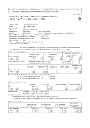 Thumbnail Kyoto Financial Group Financial Statement 2025-2026