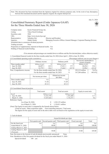 Thumbnail Kyoto Financial Group Quarterly Report 2026-q1