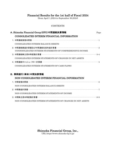 Miniature Shizuoka Financial Group Rapport semestriel 2024-h1