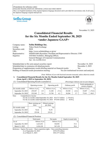 Thumbnail Seibu Holdings Half-year Report 2026-h1