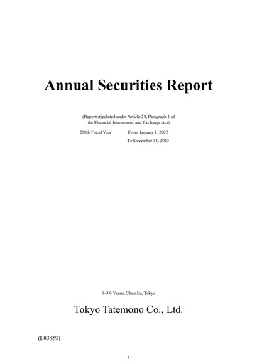 Thumbnail Tokyo Tatemono Annual Report 2025