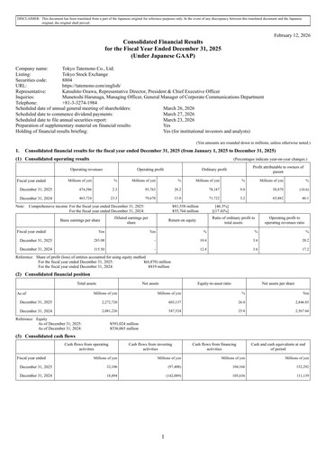 Thumbnail Tokyo Tatemono Financial Statement 2025