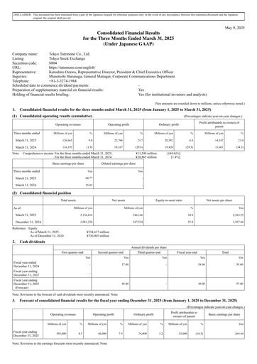 Thumbnail Tokyo Tatemono Quarterly Report 2025-q1