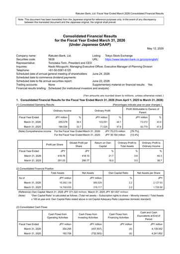 Thumbnail Rakuten Bank Financial Statement 2025