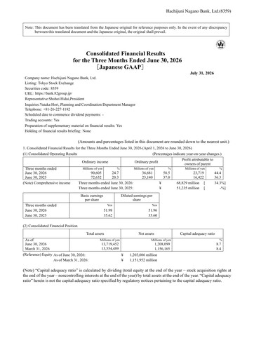 Thumbnail The Hachijuni Bank Quarterly Report 2026-q1