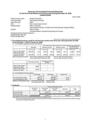 Thumbnail Kewpie Corporation Quarterly Report 2026-q1