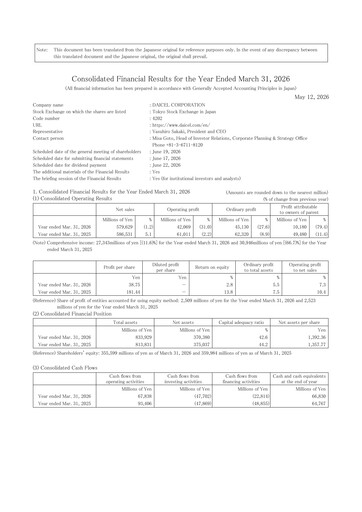 Thumbnail Daicel Corporation Financial Statement 2026