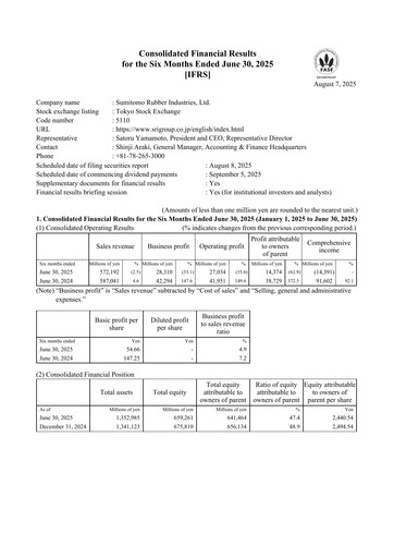Thumbnail Sumitomo Rubber Industries Half-year Report 2025-h1
