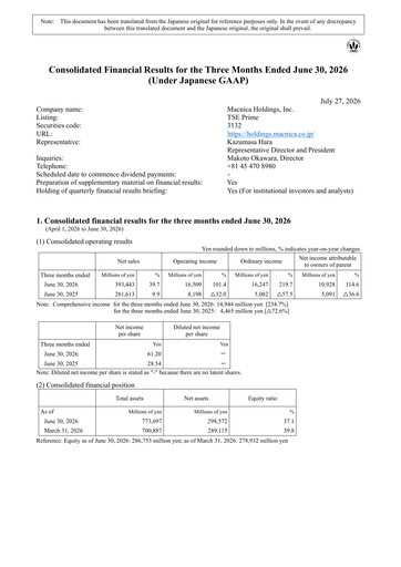Thumbnail Macnica Holdings Quarterly Report 2026-q1