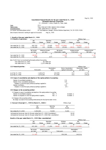 Thumbnail Mitsubishi Materials Financial Statement fy1999