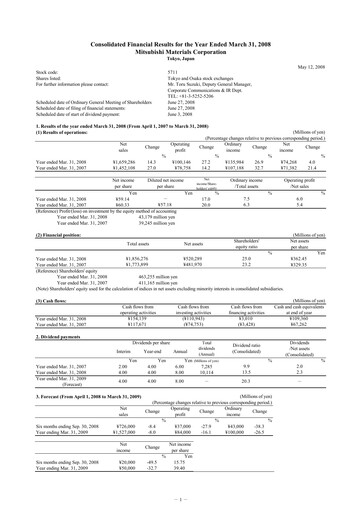 Thumbnail Mitsubishi Materials Financial Statement fy2008