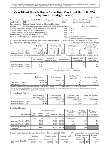 Thumbnail Mitsubishi Materials Financial Statement fy2026