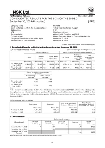 Vorschaubild NSK Ltd. Halbjahresbericht 2025-h1