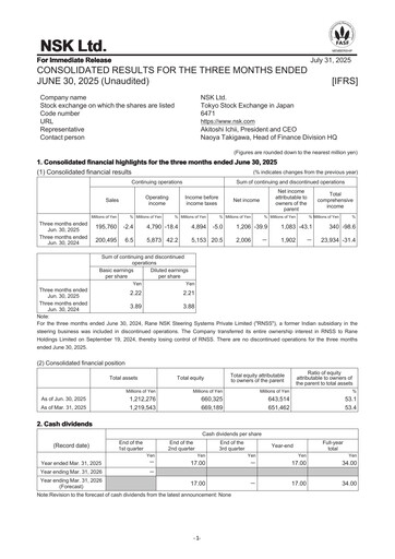 Vorschaubild NSK Ltd. Quartalsbericht 2025-q1
