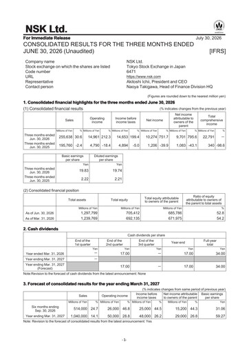 Vorschaubild NSK Ltd. Quartalsbericht 2026-q1