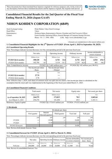 Thumbnail Nihon Kohden Corporation Half-year Report 2025-h1