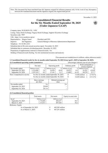 Miniature Suzuken Co., Ltd. Rapport semestriel 2025-h1