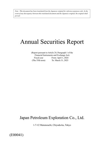 Thumbnail Japan Petroleum Exploration Financial Report 2025