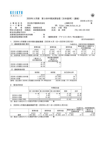 Thumbnail Keikyu Corporation Quarterly Report 2026-q3