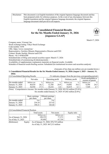Thumbnail Visional, Inc. Half-year Report 2026-h1