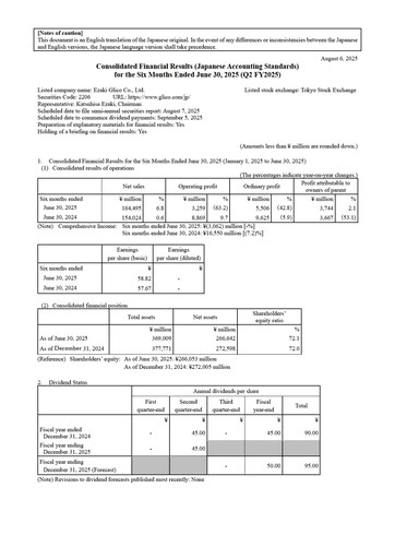 Miniature Ezaki Glico Co., Ltd. Rapport semestriel 2025-h1