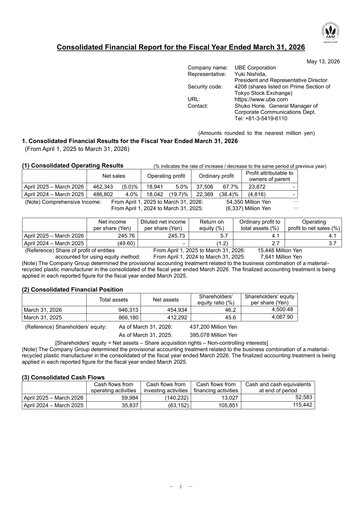 Thumbnail UBE Corporation Financial Report 2025-2026