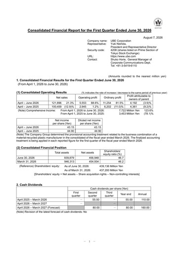 Thumbnail UBE Corporation Quarterly Report 2026-q1