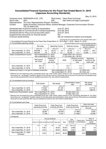 Vorschaubild Morinaga & Company Finanzmitteilung 2018-2019