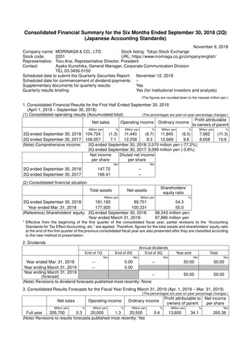 Vorschaubild Morinaga & Company Halbjahresbericht 2018-h1
