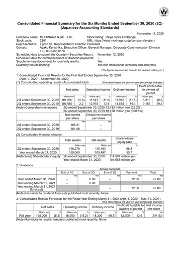 Vorschaubild Morinaga & Company Halbjahresbericht 2020-h1