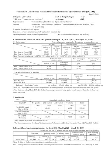 Thumbnail Tokuyama Corporation Quarterly Report 2027-q1