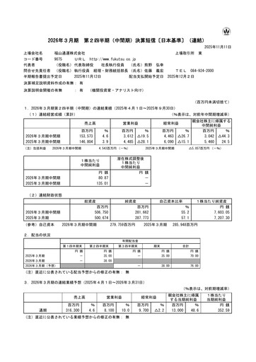 Thumbnail Fukuyama Transporting Half-year Report 2026-h1