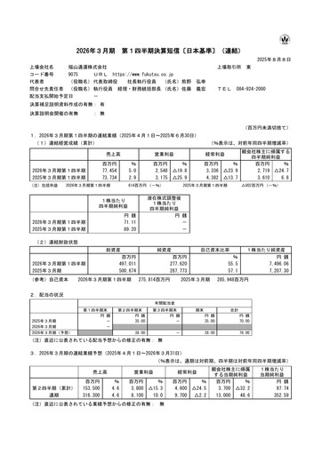 Thumbnail Fukuyama Transporting Quarterly Report 2026-q1