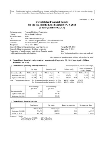 Thumbnail Ferrotec Holdings Corporation Half-year Report 2025