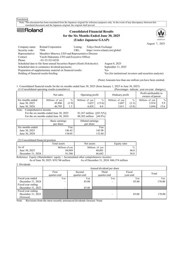 Thumbnail Roland Corporation Half-year Report 2025-h1