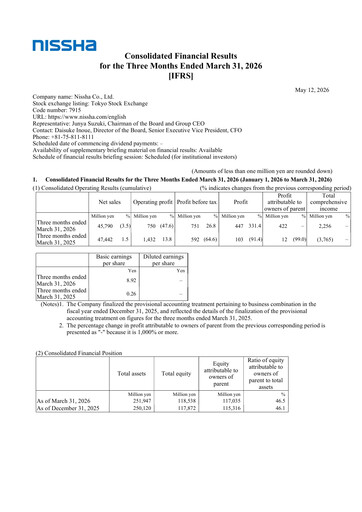 Thumbnail Nissha Co., Ltd. Quarterly Report 2026-q1