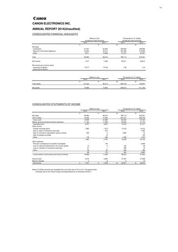 Thumbnail Canon Electronics Inc. Annual Report 2014