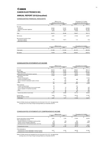 Thumbnail Canon Electronics Inc. Annual Report 2015