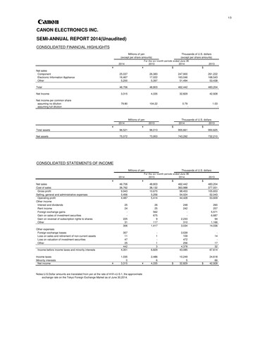 Miniature Canon Electronics Inc. Rapport semestriel 2014-h1