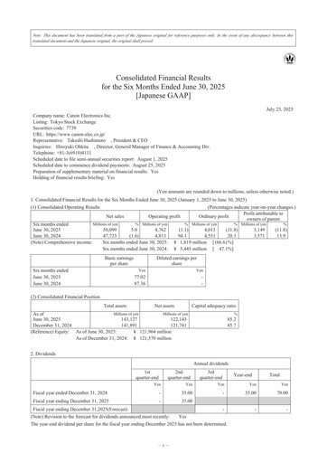 Miniature Canon Electronics Inc. Rapport semestriel 2025-h1