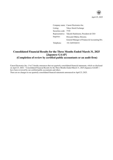 Miniature Canon Electronics Inc. Rapport trimestriel 2025-q1