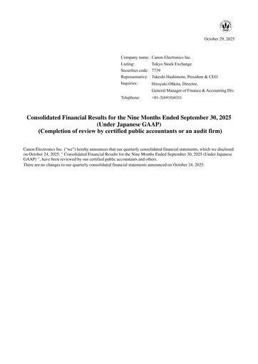 Miniature Canon Electronics Inc. Rapport trimestriel 2025-q3