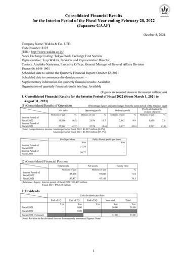 Thumbnail Wakita & Co.,LTD. Quarterly Report 2021-q2