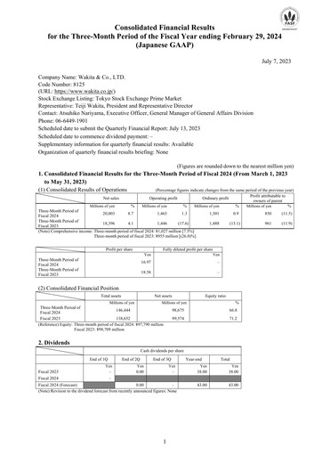 Thumbnail Wakita & Co.,LTD. Quarterly Report 2023-q1