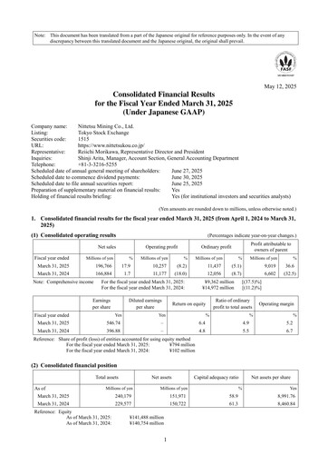 Thumbnail Nittetsu Mining Financial Statement fy2025