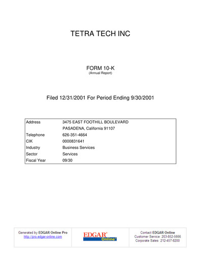 Thumbnail Tetra Tech
 Annual Report 2001