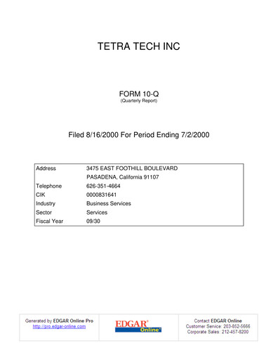 Thumbnail Tetra Tech
 Quarterly Report 2000-q3