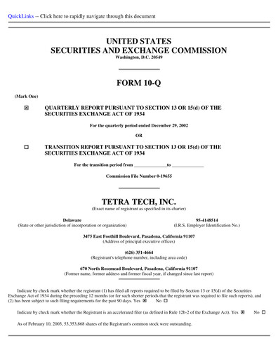 Thumbnail Tetra Tech
 Quarterly Report 2003-q1