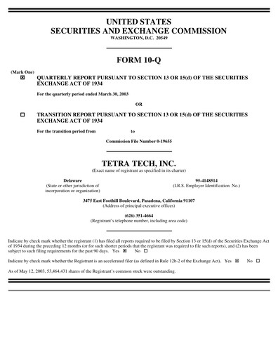Thumbnail Tetra Tech
 Quarterly Report 2003-q2