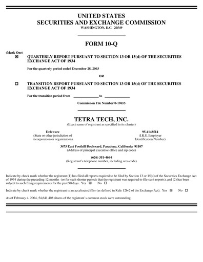 Thumbnail Tetra Tech
 Quarterly Report 2004-q1